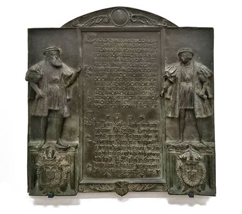 Gedenktafel zur Erinnerung an den Ausbau der Fernpassstraße - 1543 - heute im Ferdinandeum Innsbruck