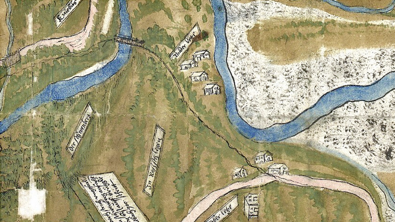 Karte Oberletzen und Unterletzen mit Lech und Kniepass von 1559