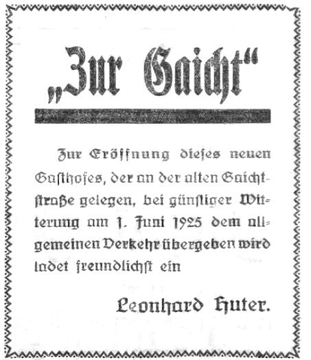 eröffnung, zur gaicht, 1925